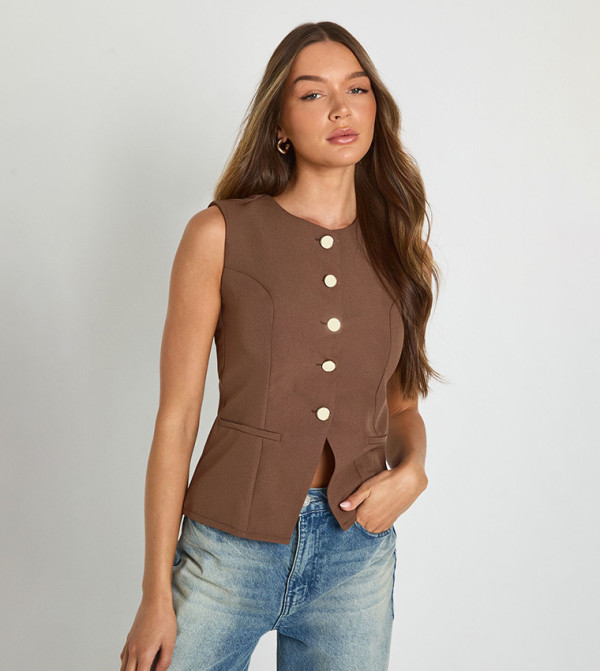 Solid Button-Through Tailored Waistcoat