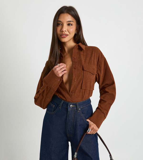 Long Sleeves Cord Oversized Shirt