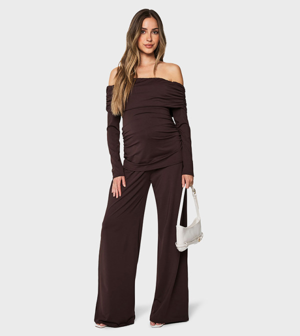 Strapless Ruched Maternity  Top and Wide Leg Trouser Set