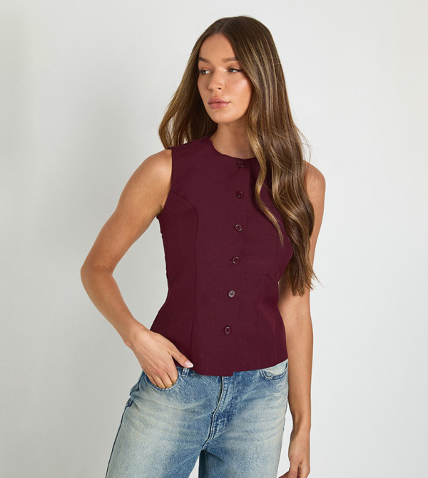 Crew Neck Button Down Tailored Waistcoat