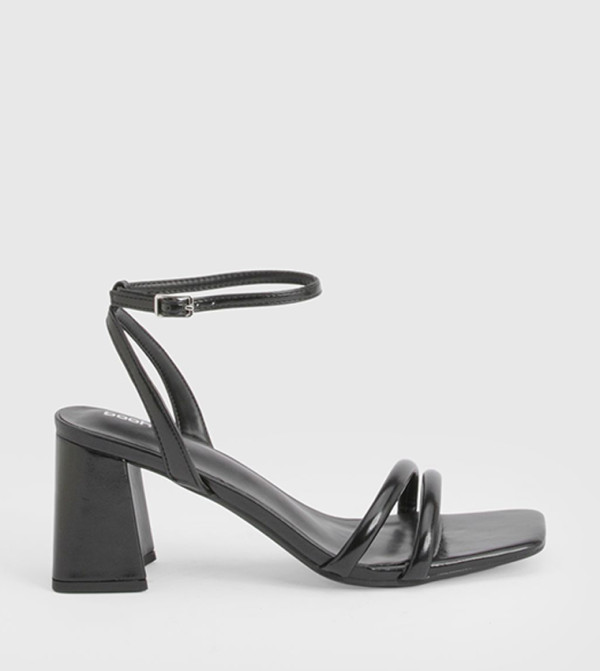 Metallic Padded Strap 2 Part Block Heel Sandals