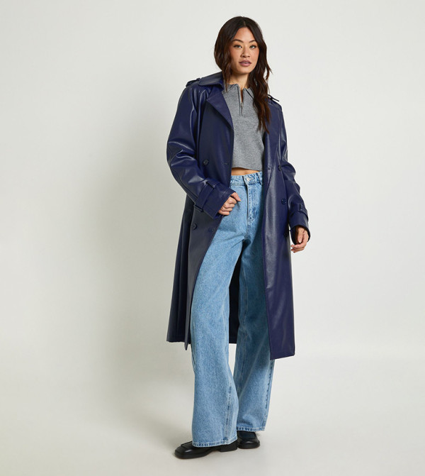 Tall Faux Leather Trench Coat