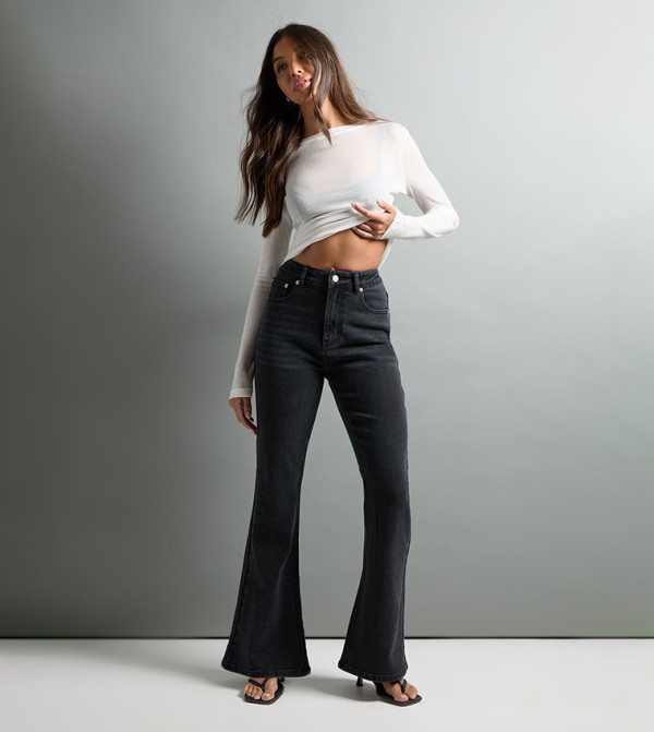 High Waist Faded Flared Jeans