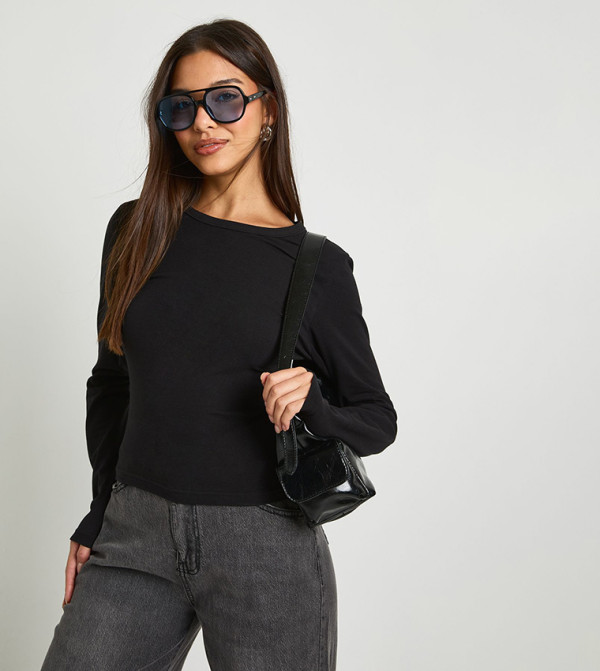 Solid Long Sleeves Fitted Top