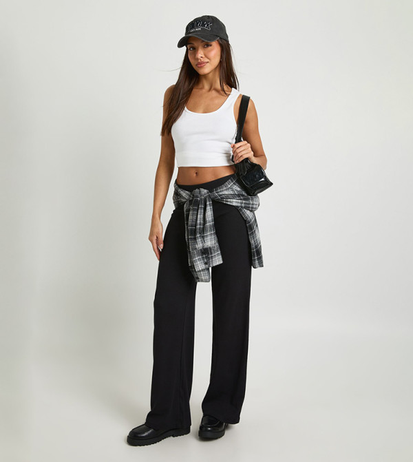 Ribbed Elastic Waist Straight Fit Trousers