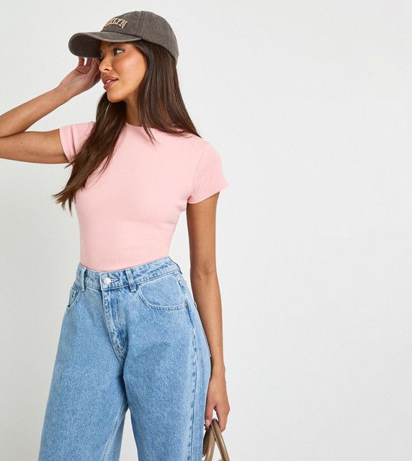 Ribbed Short Sleeves Fitted Top