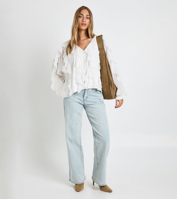 Ruffled Chiffon Long Sleeves Top