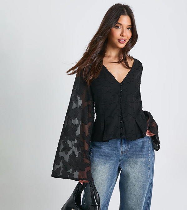 Floral Textured Button Down Top