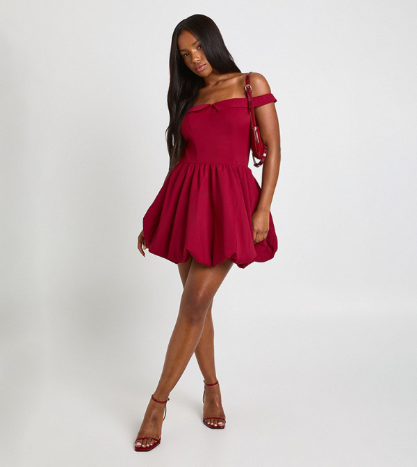 Sweetheart Neck Foldover Puff Ball Mini Dress