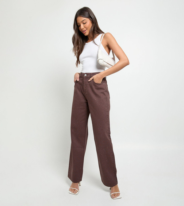 Embellished High Waist Wide Leg Jeans