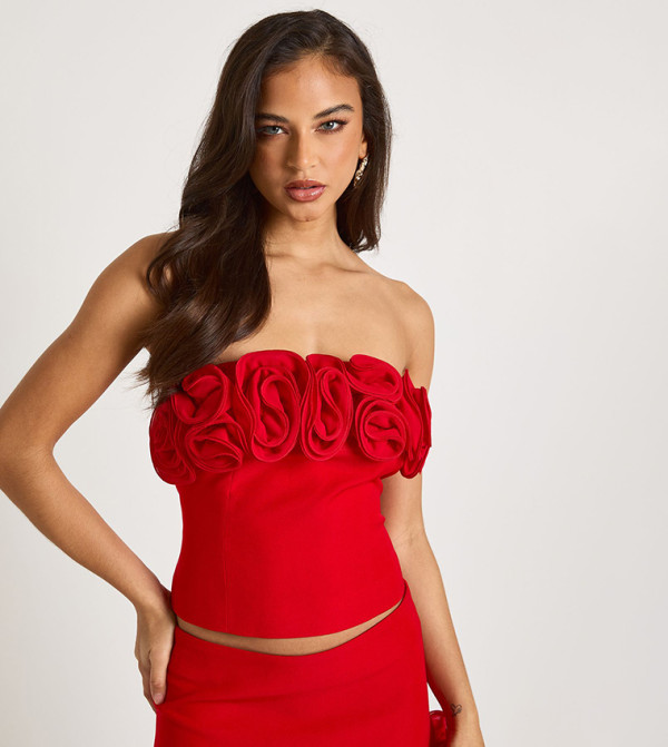 Rosette Trim Bandeau Crop Top