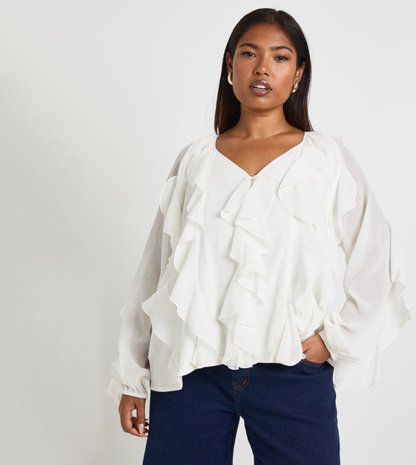 Curve Extreme Ruffled Tie Front Top