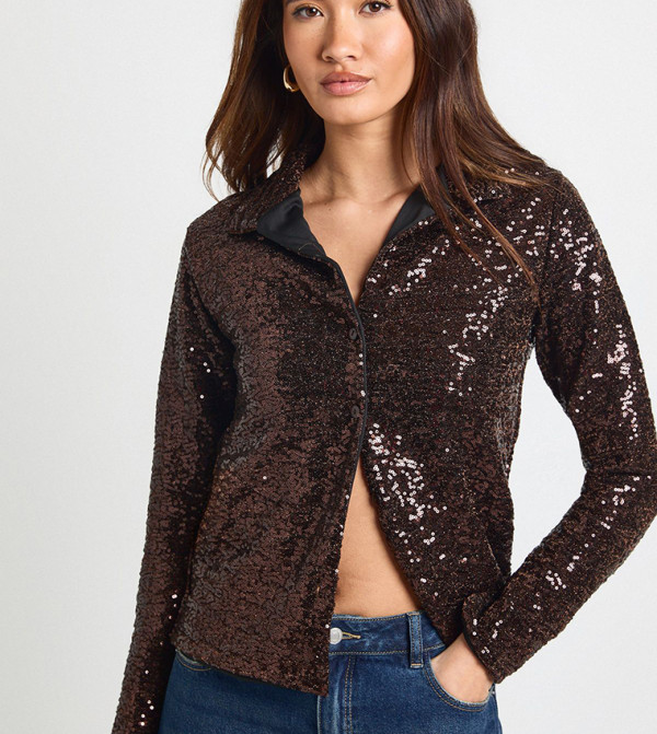 Sequined Oversized Button Through Shirt