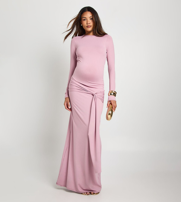Under Bump Tie Drop Hem Maternity Maxi Dress
