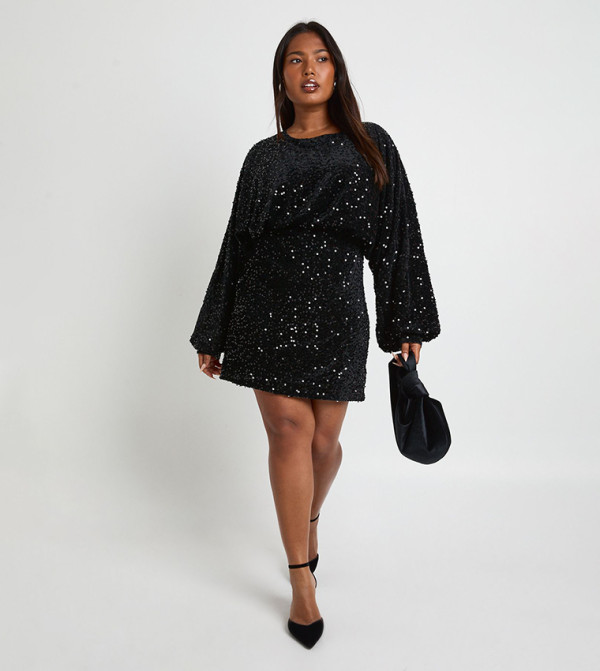 boohoo curve party dresses Buy Boohoo Curve V Neck Velvet Sequined Skater Party Dress In Black