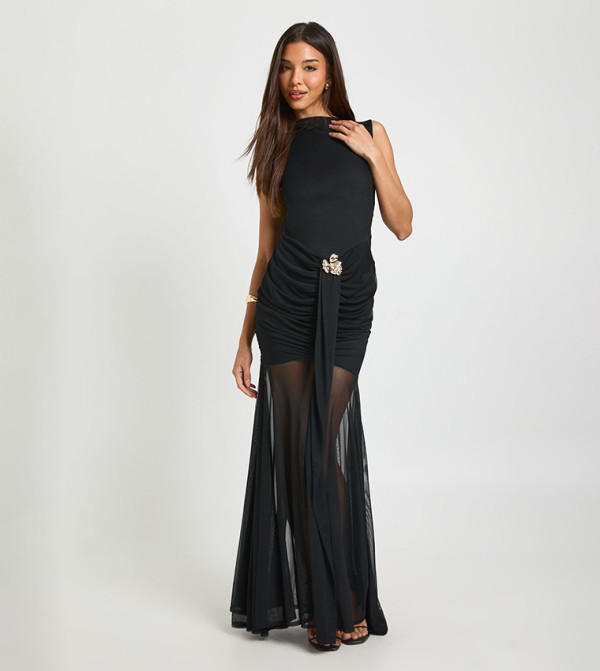 Trim Detail Drape Maxi Dress