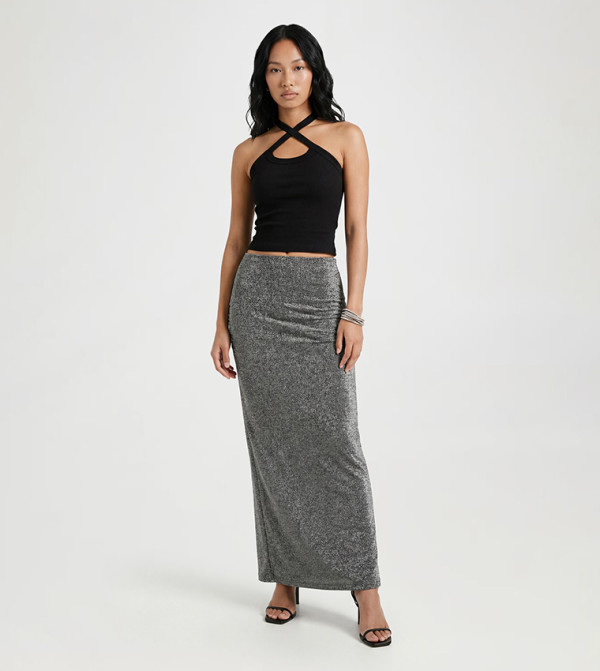 Metallic Knit Maxi Skirt