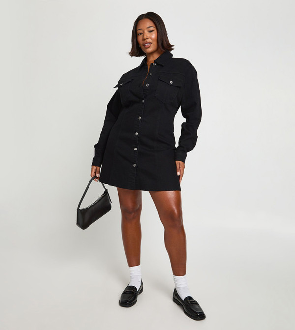 Curve Button Down Denim Dress