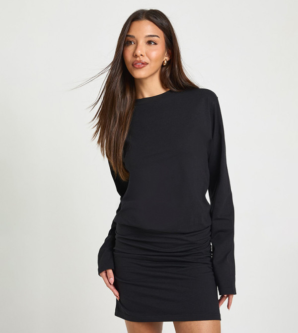Ruched Long Sleeves T-Shirt Mini Dress