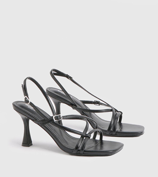 Wide Fit Asymmetric Buckle Detail Strappy Heels
