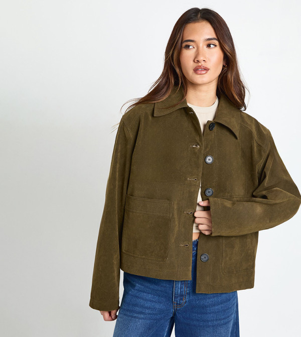 Suede Look Button Closure Jacket