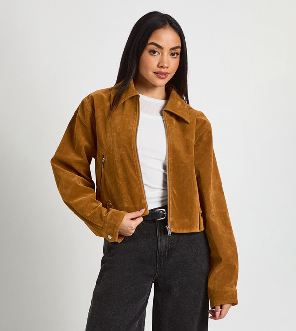 Suede Look Zippered Jacket