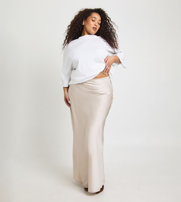 Curve Satin Asymmetric Maxi Skirt