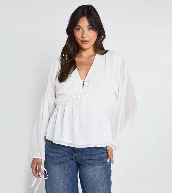 Chiffon Tie Front Volume Top