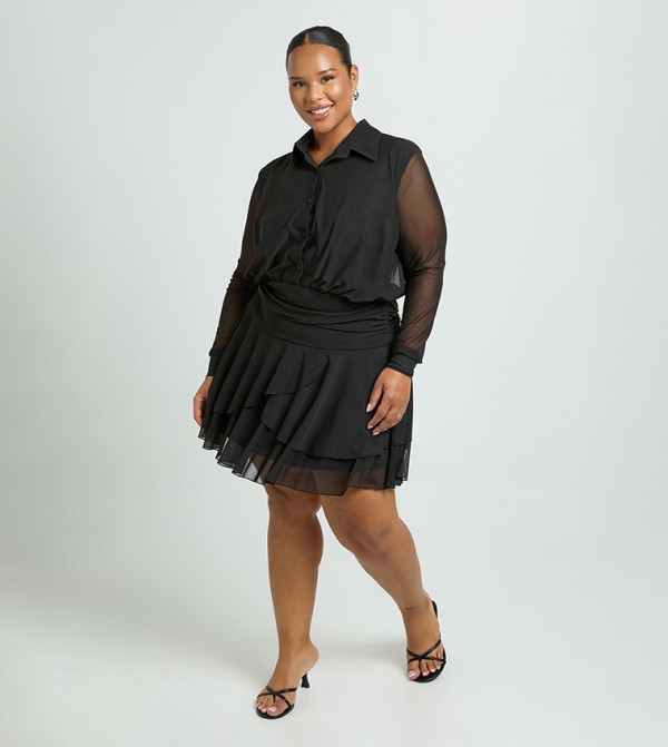 Curve Collared Drop Hem Mini Dress