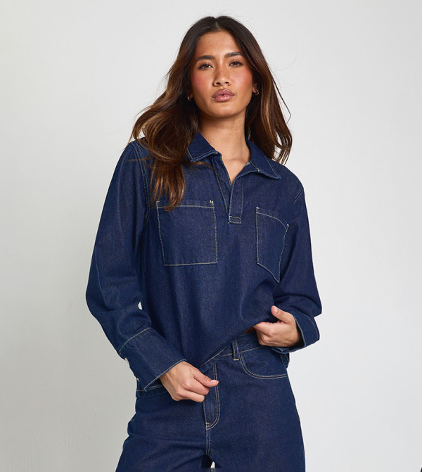 Pocket Front Rugby Denim Shirt