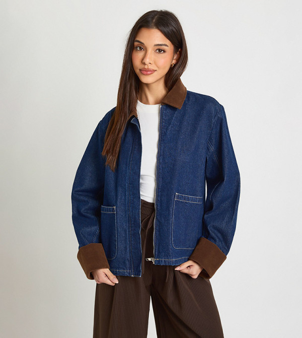 Contrast Trim Denim Barn Jacket