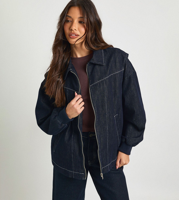 Contrast Stitch Denim Bomber Jacket