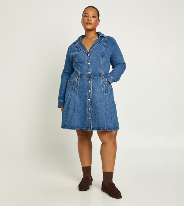 Buy Boohoo Curve Western Denim Mini Dress In Blue | 6thStreet UAE