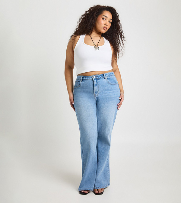 Curve Faded High Waist Flared Jeans