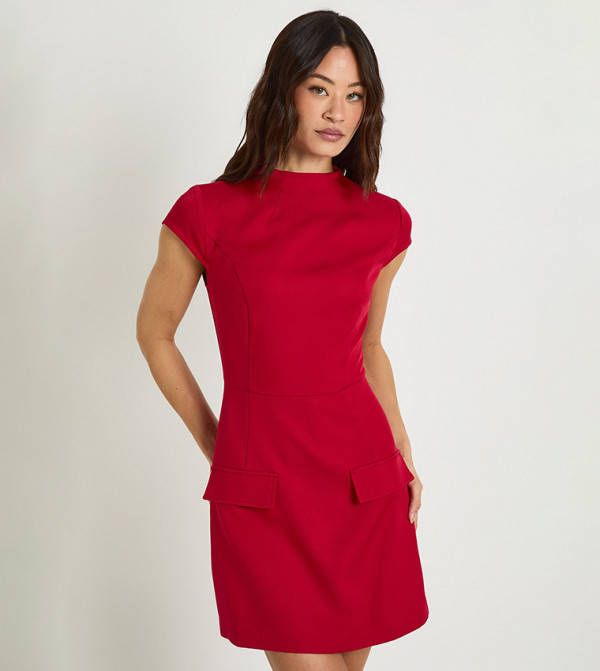 Tall High Neck Structured Tailored Mini Dress