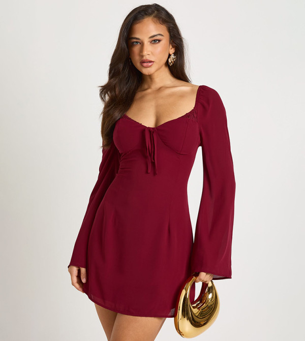 Lace Detail Flared Sleeves Dress