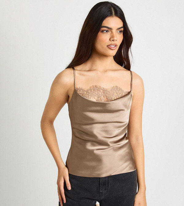 Satin Lace Cowl Cami Top