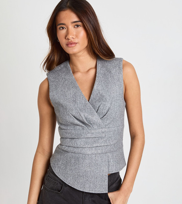 Wool look Sleeveless Wrap Top