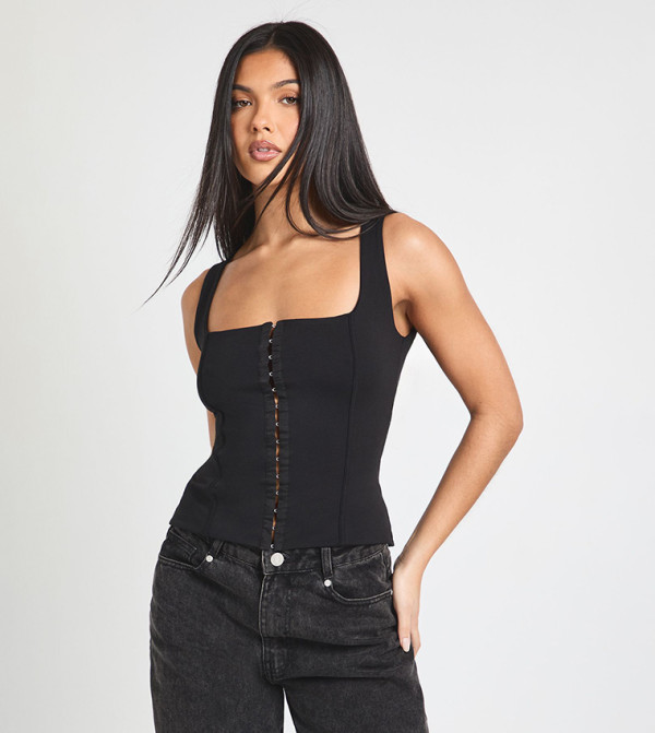 Cotton Touch Hook and Eye Sleeveless Corset Top
