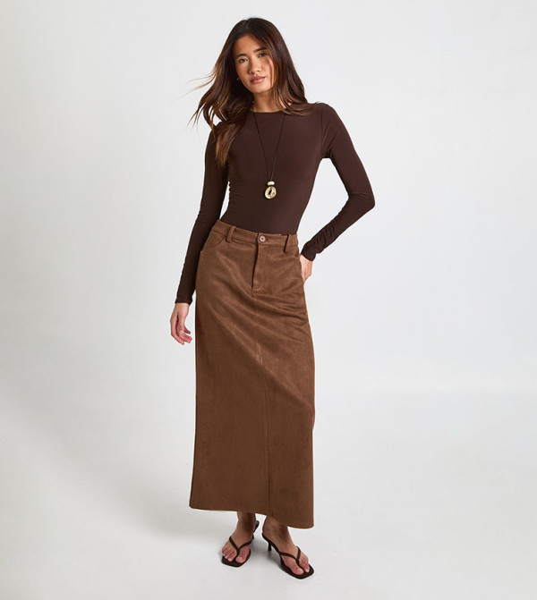Faux Suede A-Line Maxi Skirt
