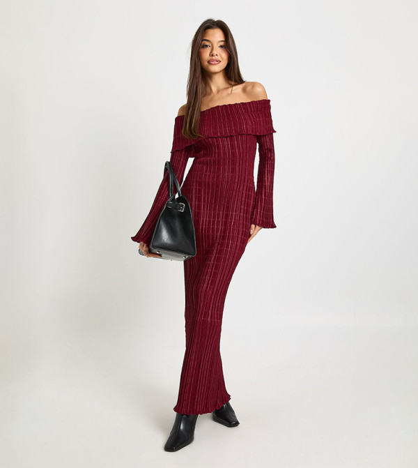 Textured Bardot Maxi Dress