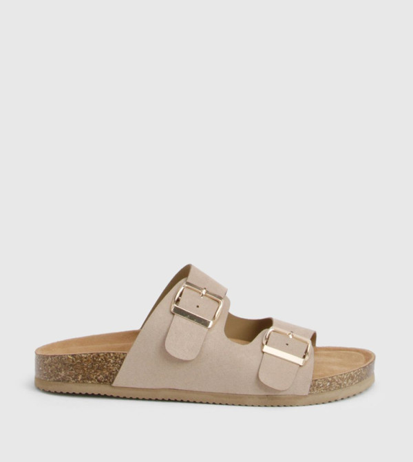 Wide Fit Faux Suede Double Buckle Comfort Sandals