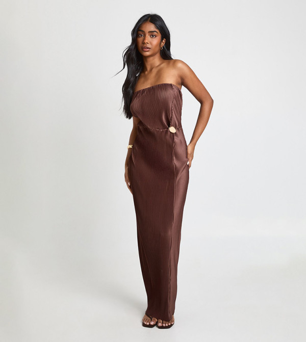 Plisse Knot Front Column Maxi Dress