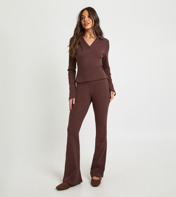 High Waist Ribbed Flared Leggings