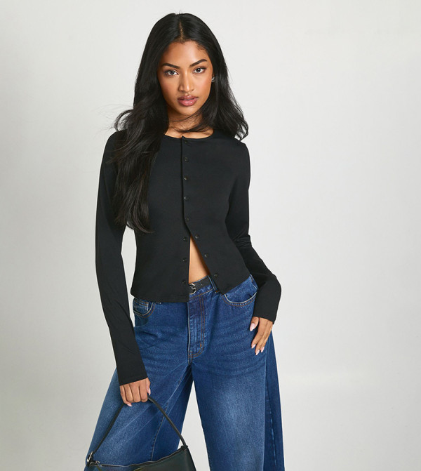 Button Detail Long Sleeves Top