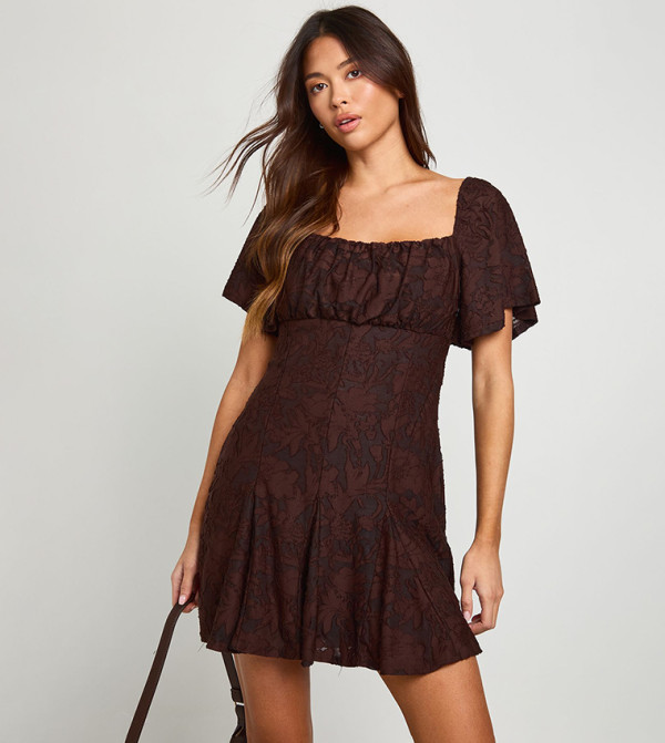 Burnout Floral Godet Hem Mini Dress