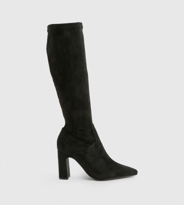 Wide Fit Faux Suede Stretch Knee High Boots