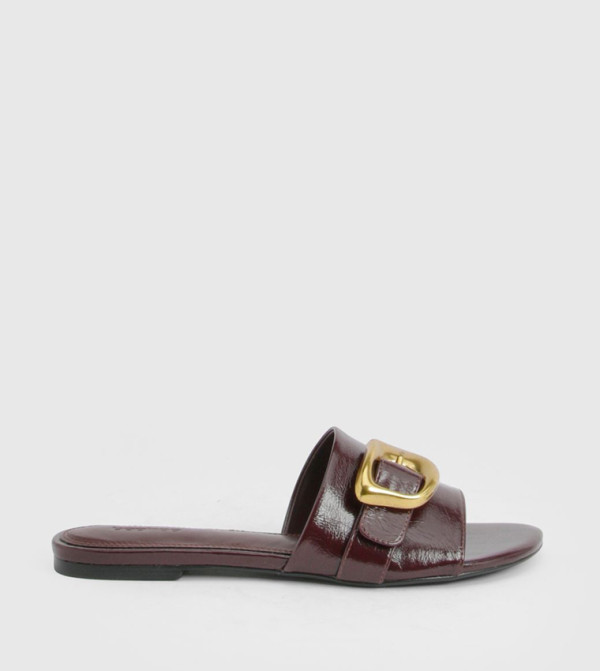 Buckle Detail PU Flat Sandals