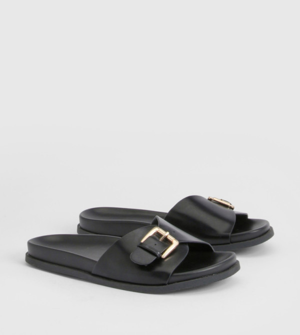 Wide Fit Buckle Detail Strap Flat Sandals