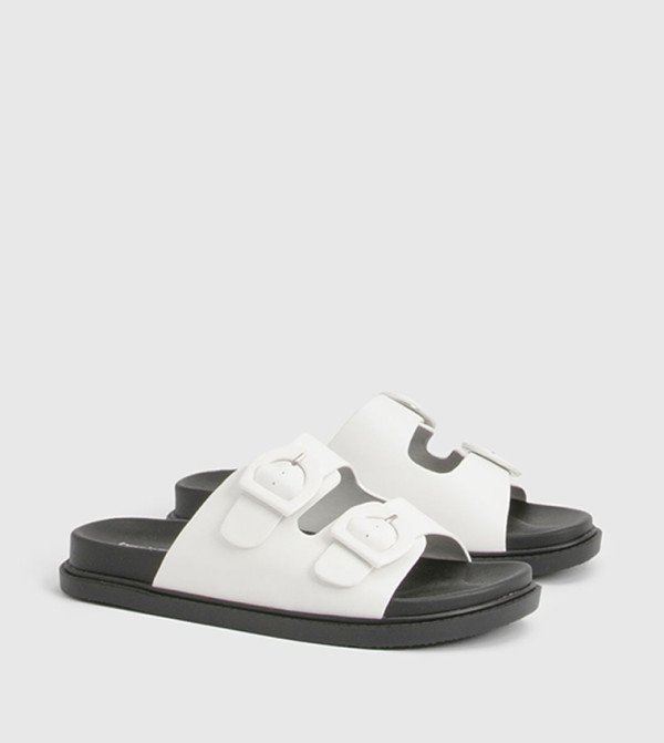 Double Strap Buckle Detail Comfort Sandals